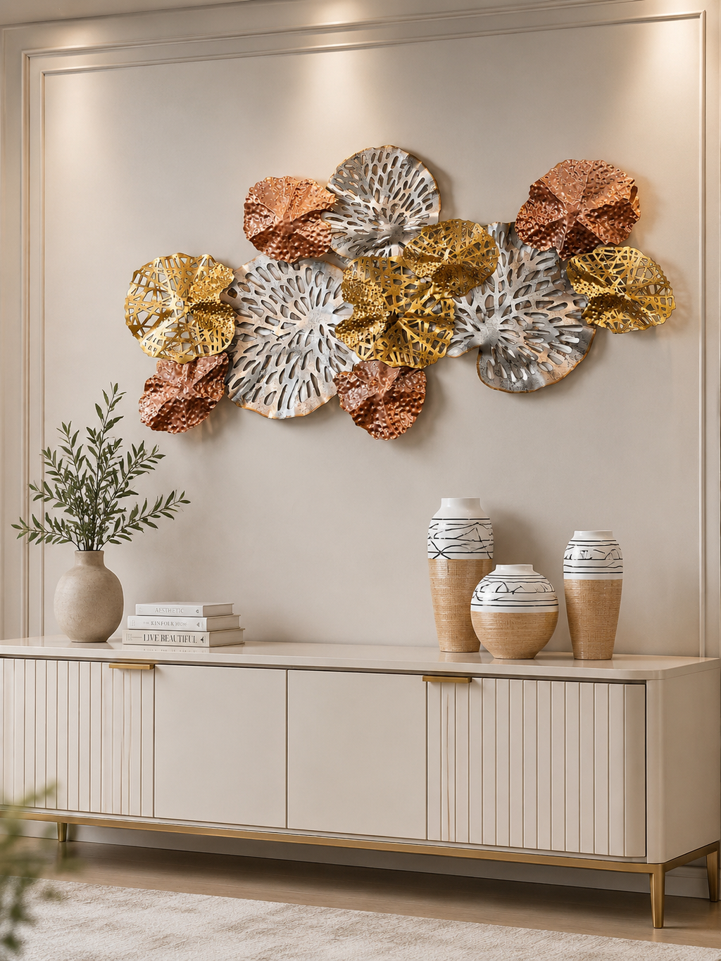Luxury Modern Metal Leaf Wall Art | Gold, Silver & Rose Gold Decorative Wall Motive