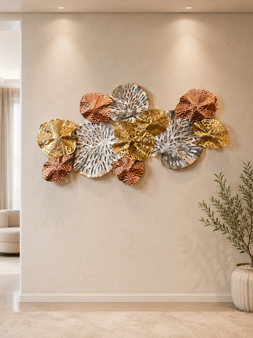Luxury Modern Metal Leaf Wall Art | Gold, Silver & Rose Gold Decorative Wall Motive