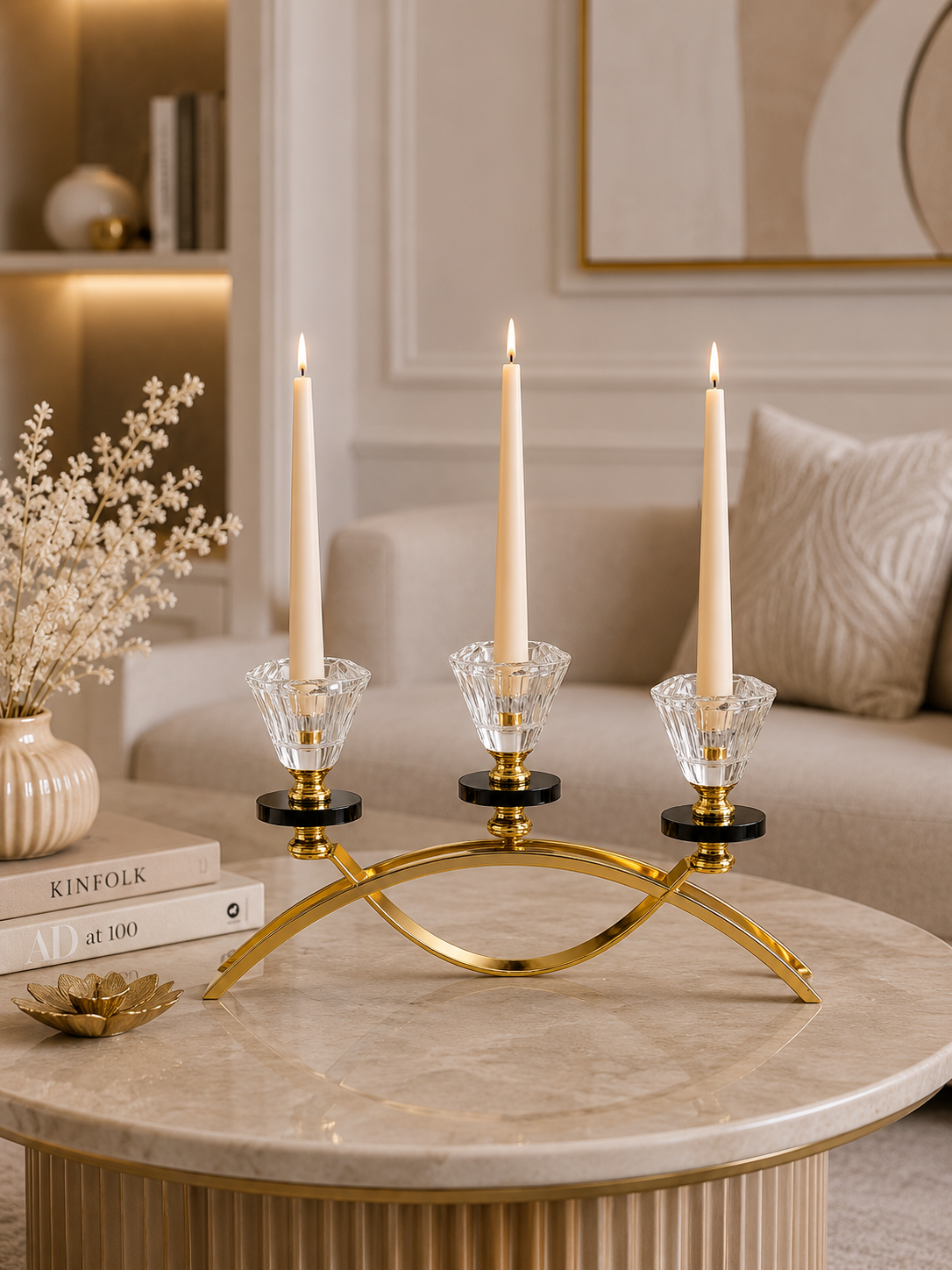 Luxury Gold 3-Light Crystal Candle Holder | Modern Table Centerpiece