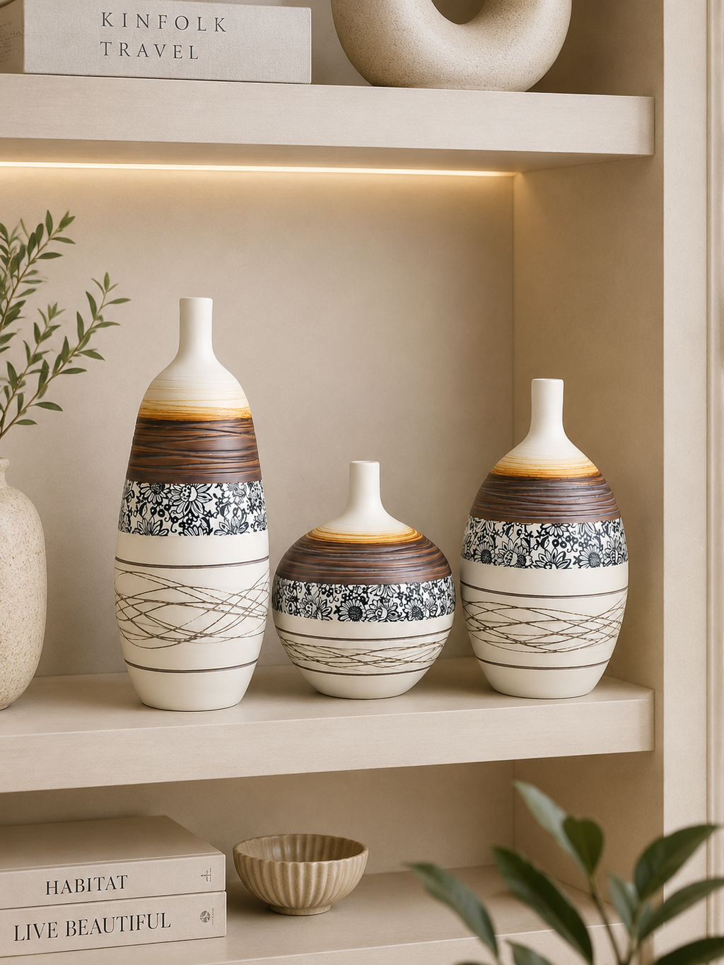 Modern Ceramic Decorative Vase Set of 3 | Luxury Tabletop Home Décor
