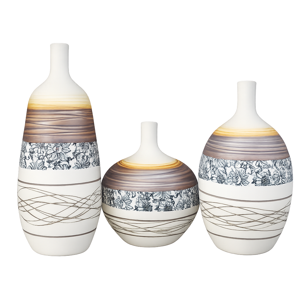 Modern Ceramic Decorative Vase Set of 3 | Luxury Tabletop Home Décor