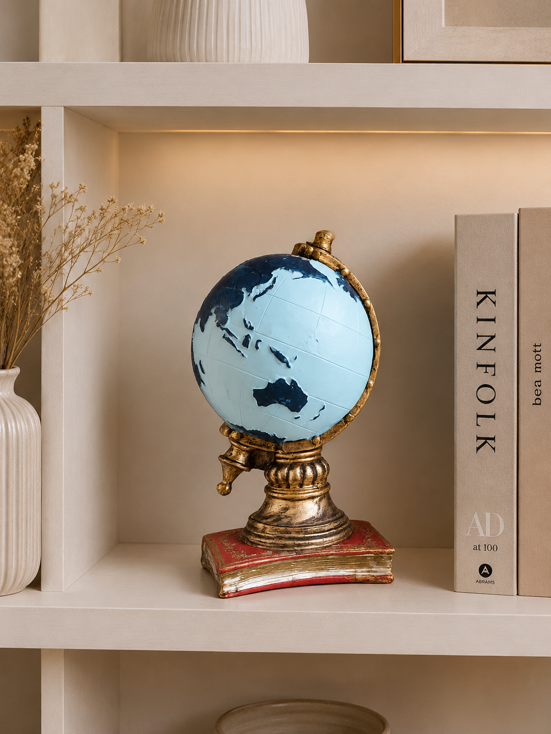 Vintage World Globe Decor on Book Base | Luxury Resin Tabletop Globe Ornament