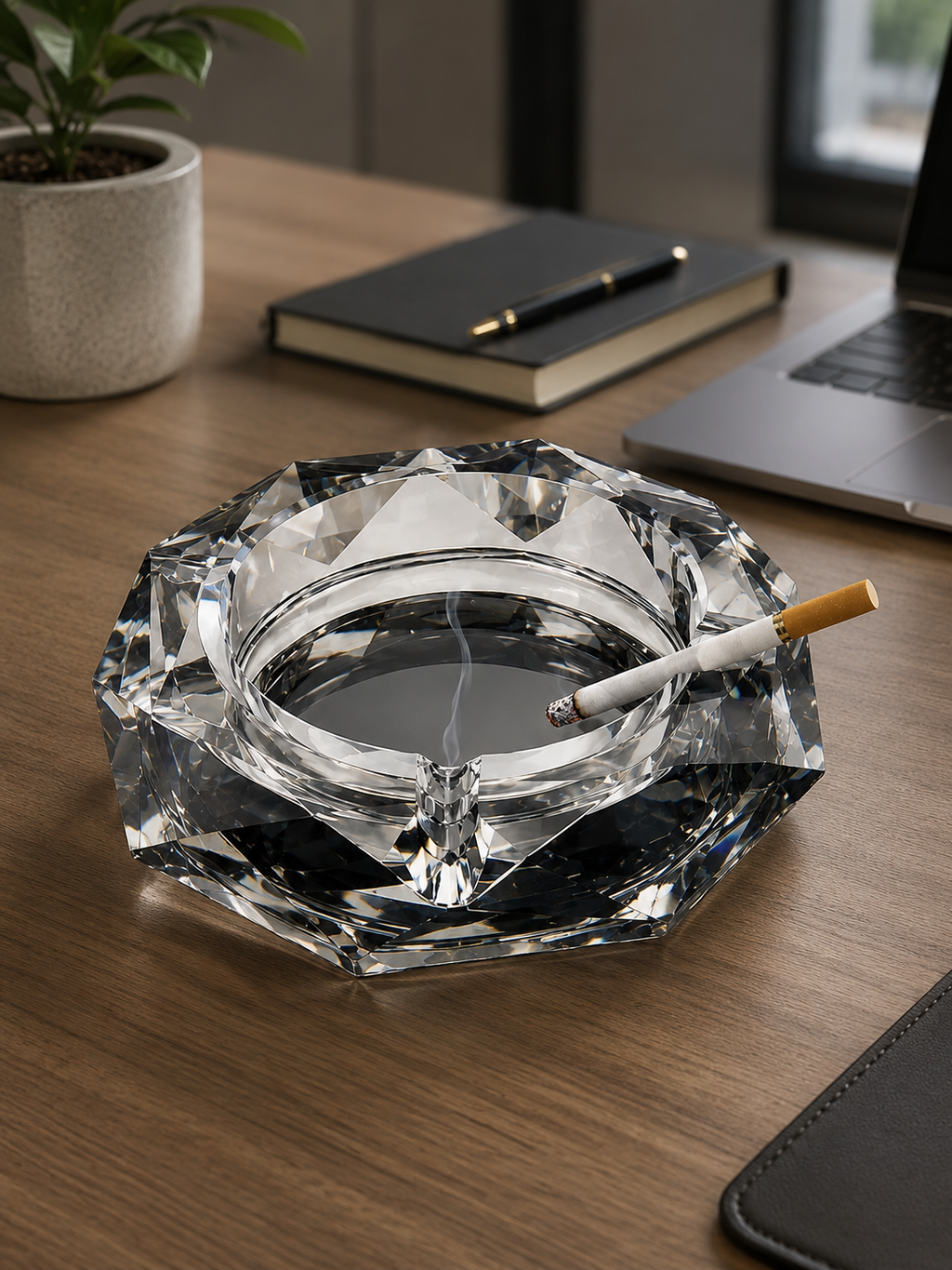 Luxury Diamond Cut Crystal Glass Ashtray