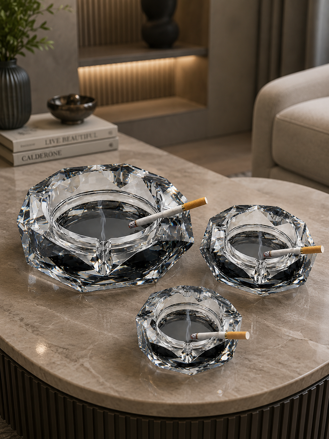 Luxury Diamond Cut Crystal Glass Ashtray