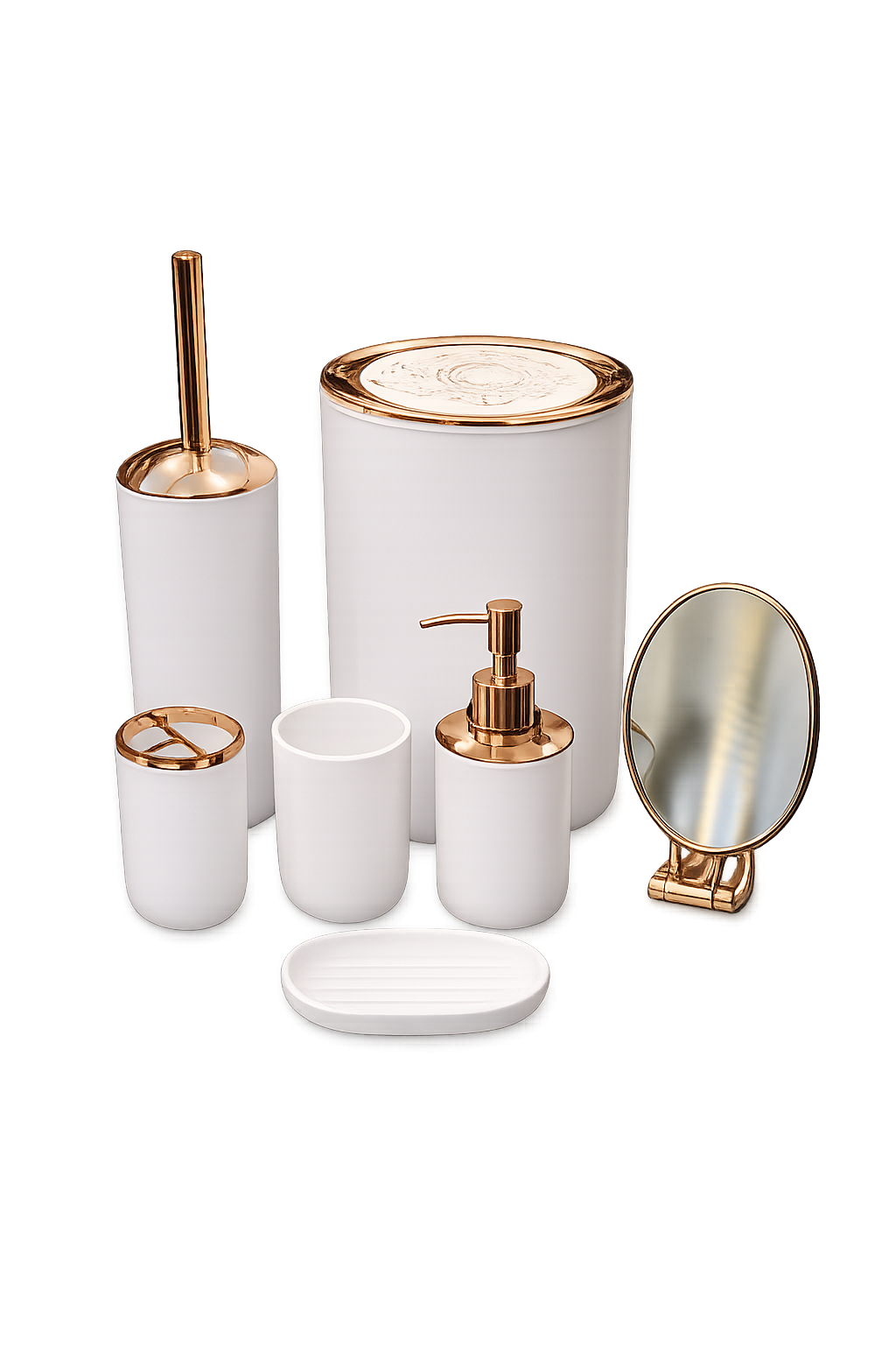 7-Piece Luxury Bathroom Accessories Set | White & Rose Gold Bathroom Organizer | Modern Countertop Bath Set