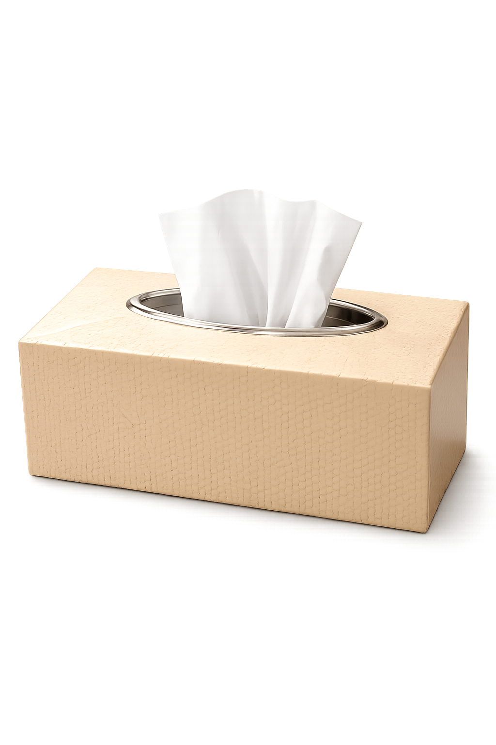 Luxury Textured Tissue Box Holder with Stainless Steel Rim | Modern Tabletop Tissue Box Cover | Home & Office Decor