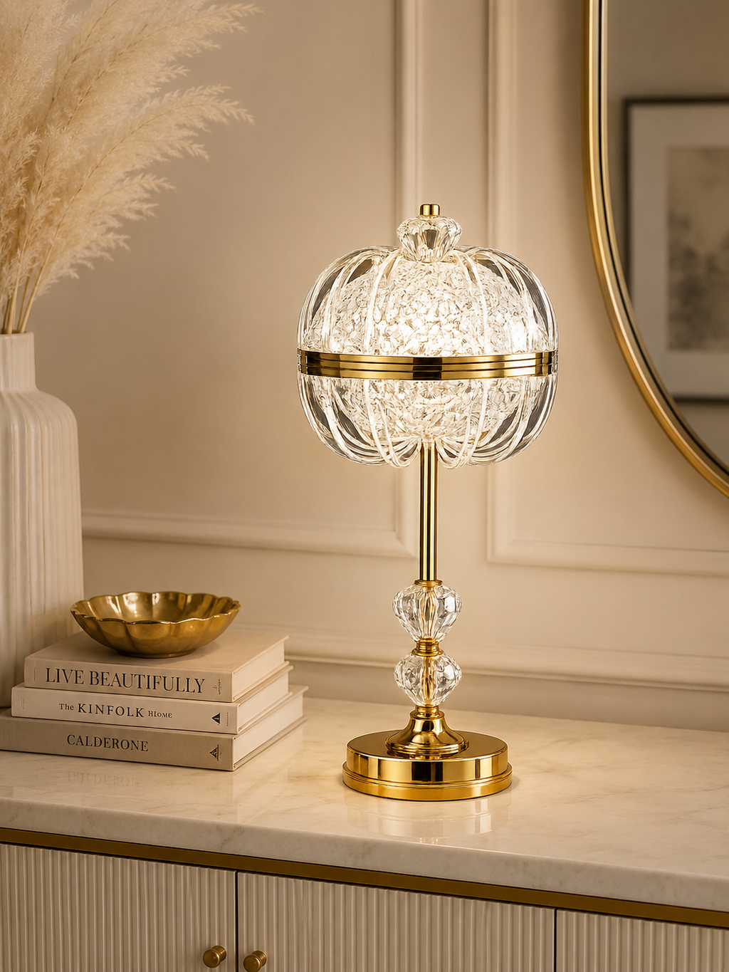 Luxury Crystal Acrylic LED Table Lamp | Gold Decorative Bedside Lamp | Modern Home Décor Accent Light