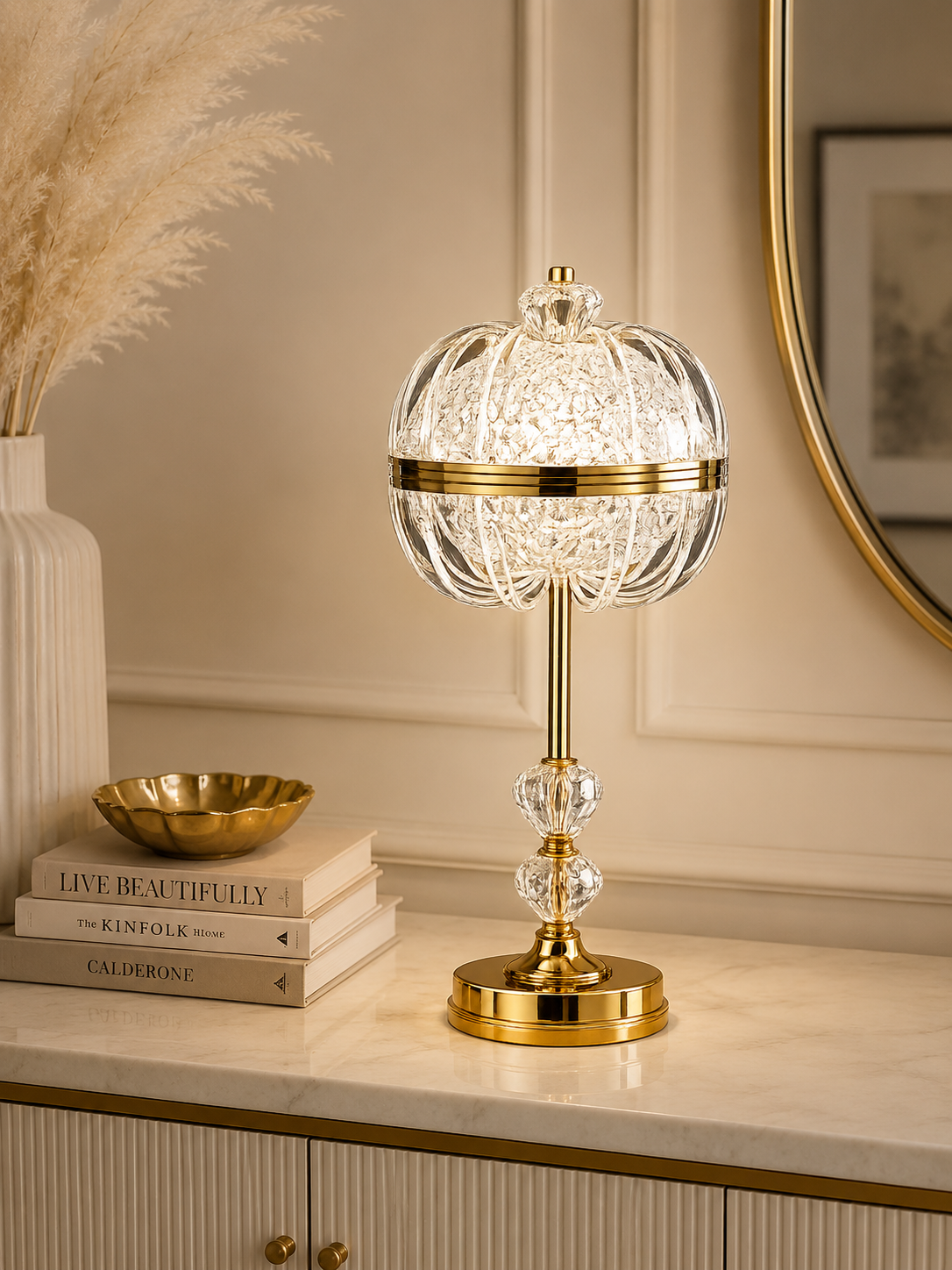 Luxury Crystal Acrylic LED Table Lamp | Gold Decorative Bedside Lamp | Modern Home Décor Accent Light