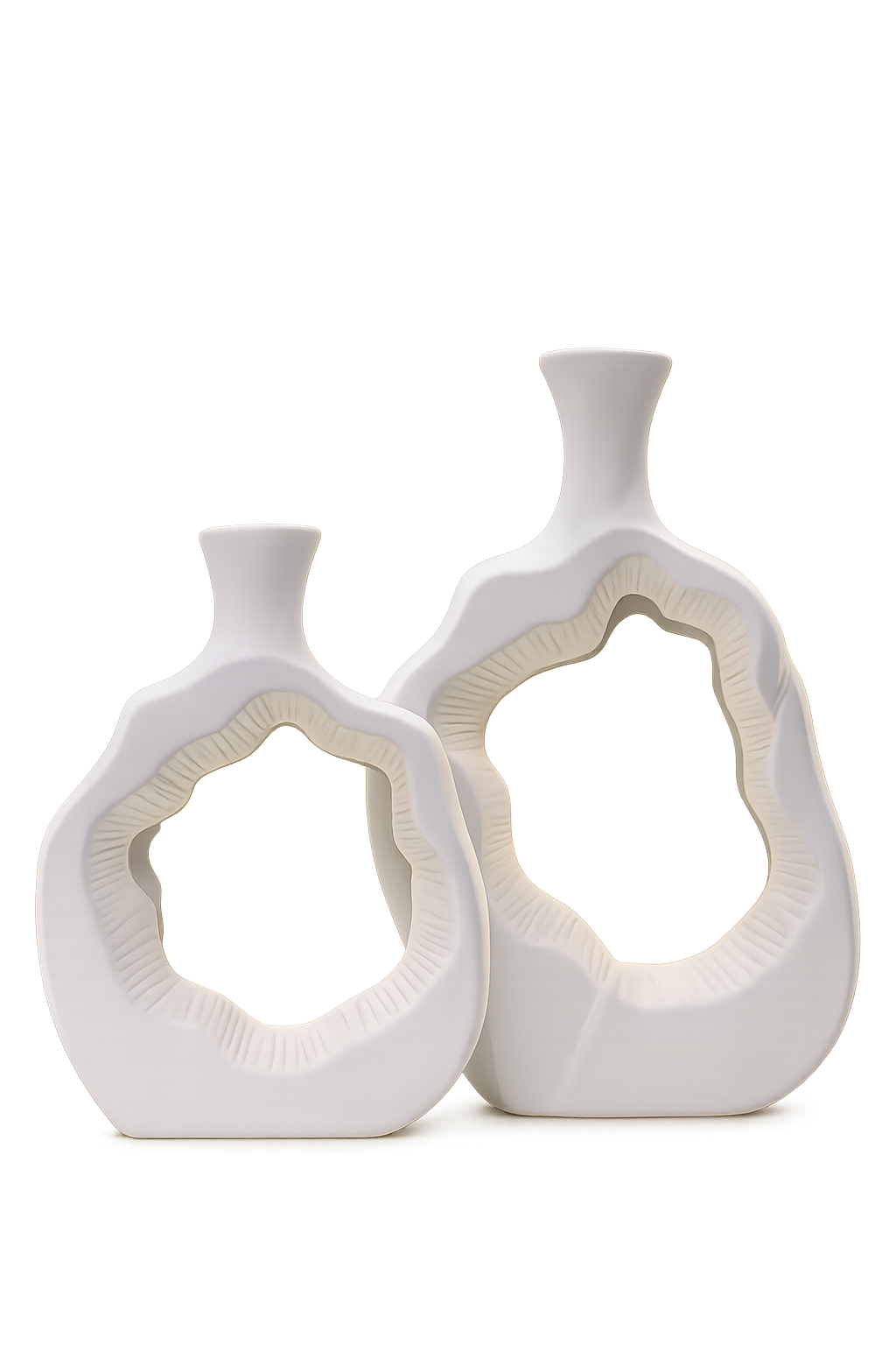 Abstract Hollow Ceramic Vase Set of 2 | Modern Decorative White Vases | Luxury Home Décor