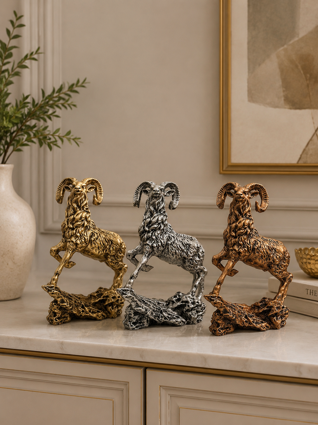 Luxury Ram Sculpture | Decorative Resin Animal Figurine | Modern Home & Office Table Décor
