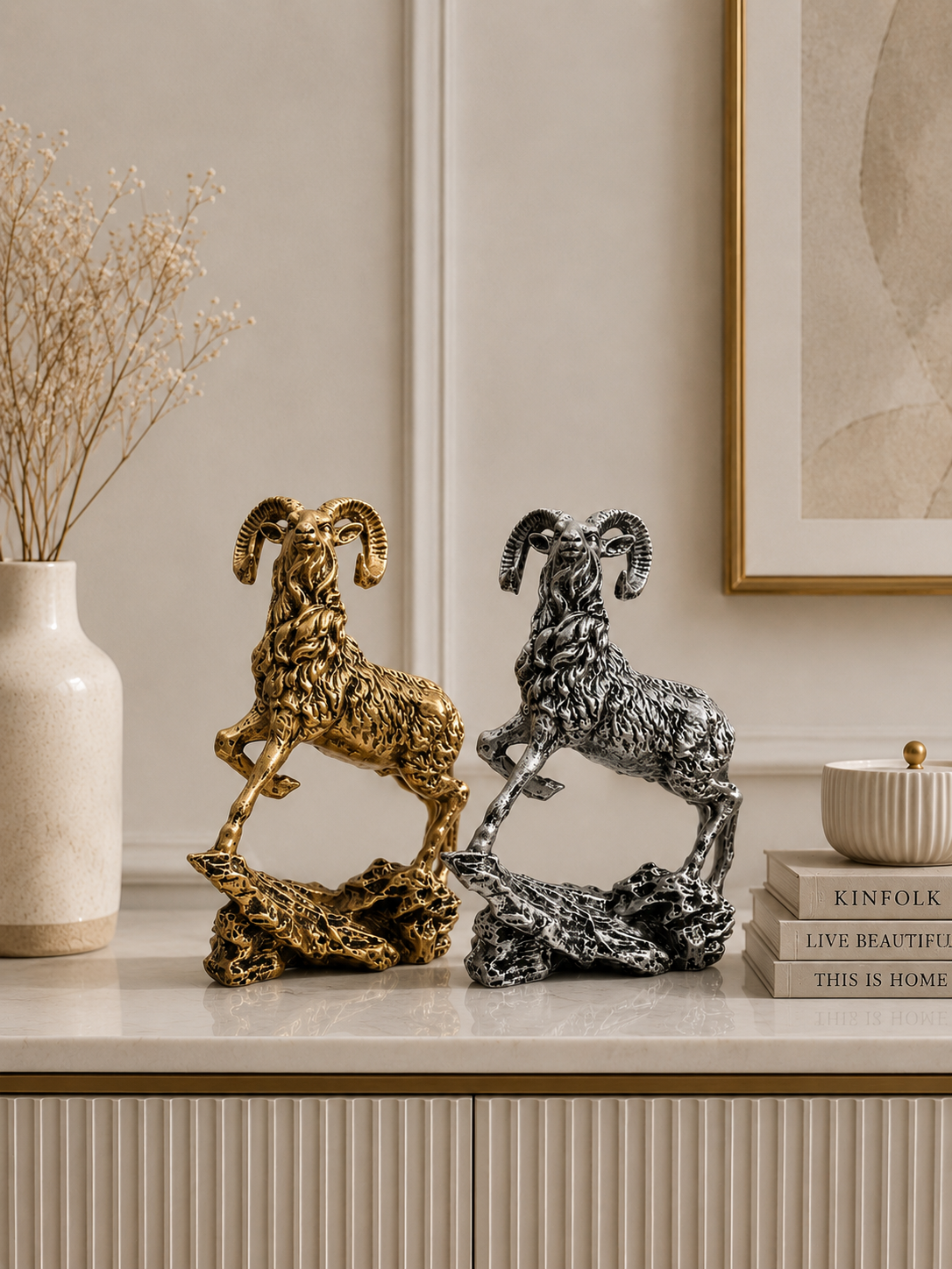 Luxury Ram Sculpture | Decorative Resin Animal Figurine | Modern Home & Office Table Décor