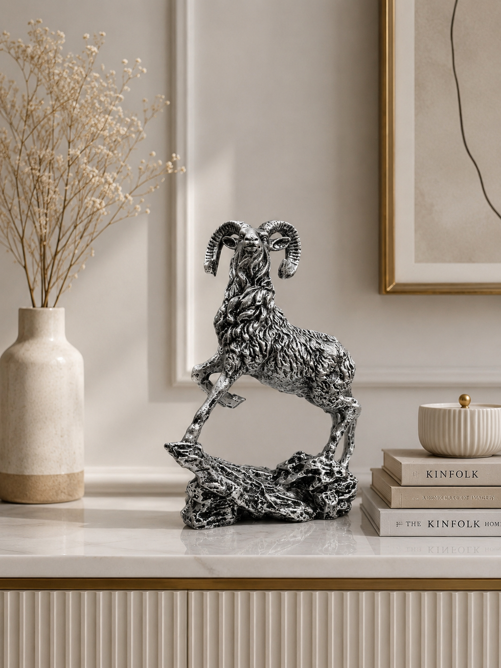 Luxury Ram Sculpture | Decorative Resin Animal Figurine | Modern Home & Office Table Décor