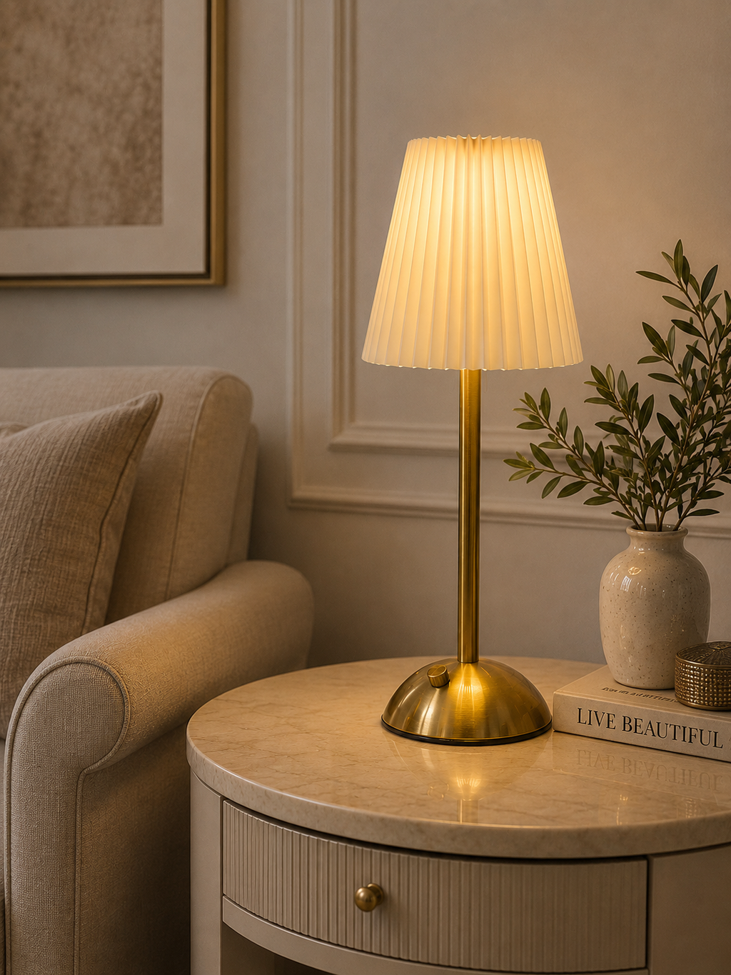 Luxury Cordless LED Table Lamp | Rechargeable Dimmable Metal Desk Lamp | Modern Bedside & Home Décor Lamp
