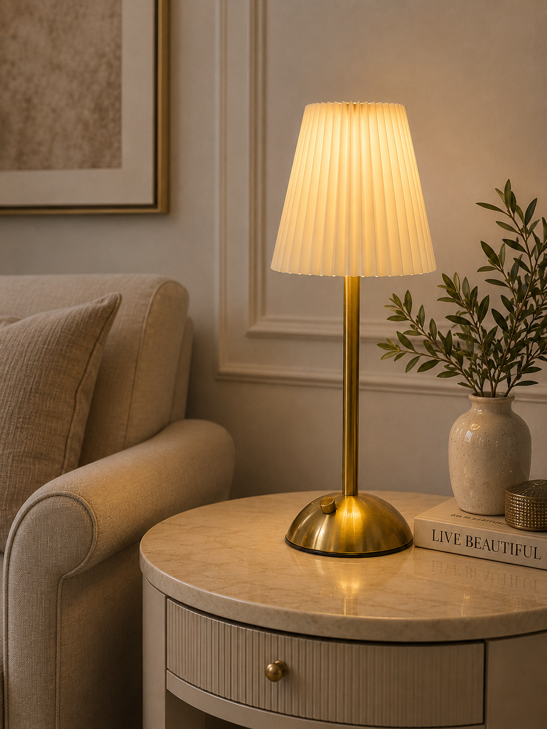 Luxury Cordless LED Table Lamp | Rechargeable Dimmable Metal Desk Lamp | Modern Bedside & Home Décor Lamp