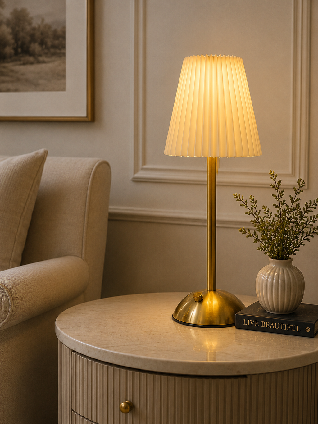 Luxury Cordless LED Table Lamp | Rechargeable Dimmable Metal Desk Lamp | Modern Bedside & Home Décor Lamp