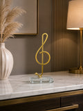 Modern Golden Treble Clef Sculpture | Metal Music Note Table Décor with Crystal Base