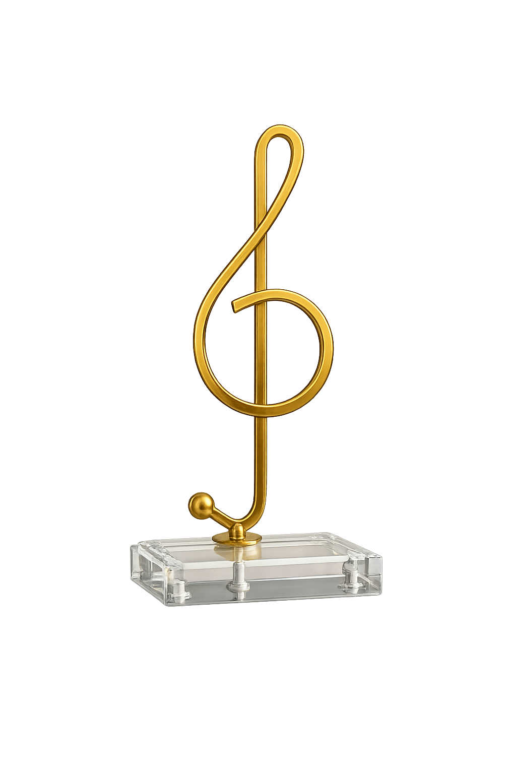 Modern Golden Treble Clef Sculpture | Metal Music Note Table Décor with Crystal Base