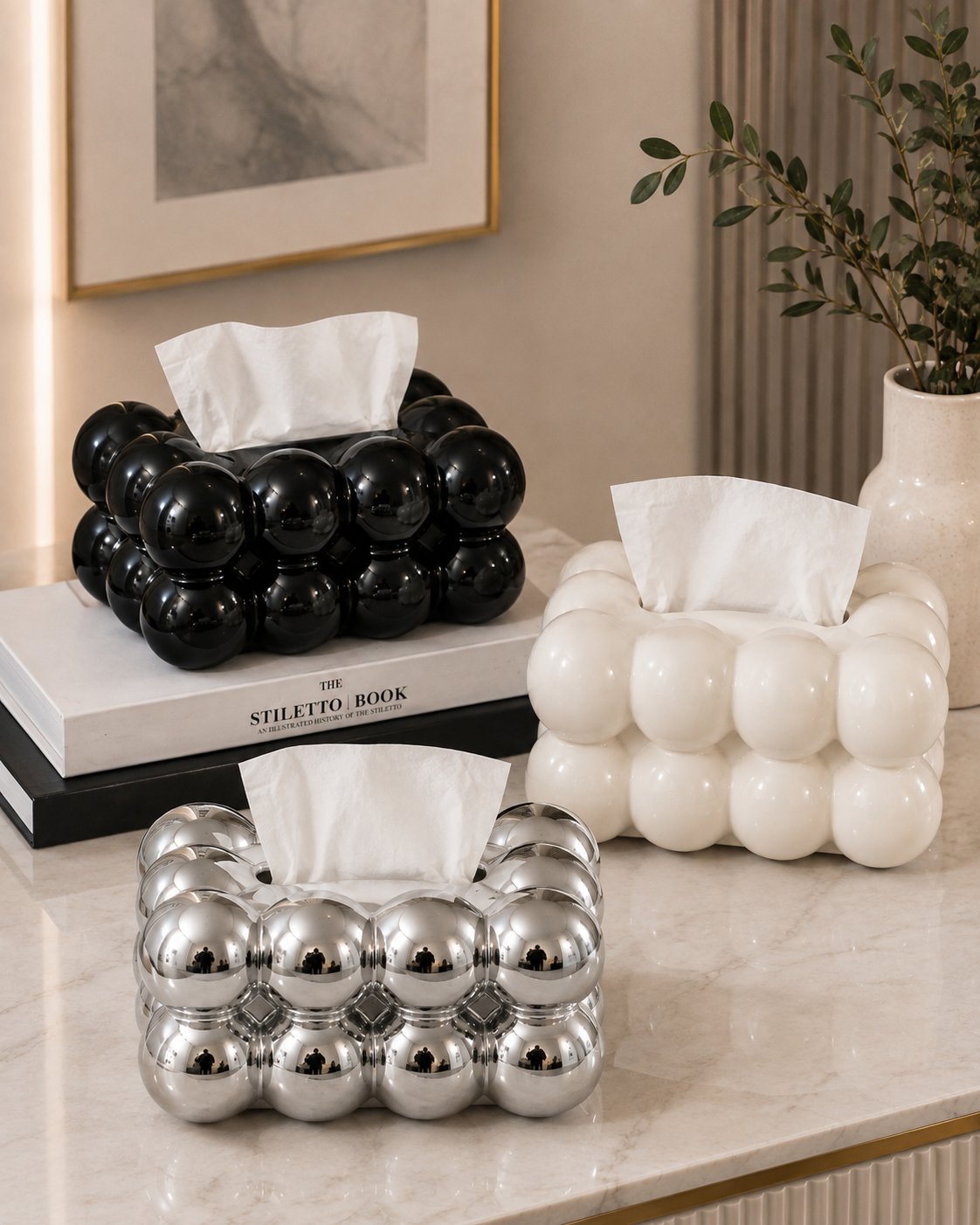 Luxury Gold Bubble Plastic Tissue Box Holder | Modern Decorative Tissue Case for Living Room, Office & Vanity