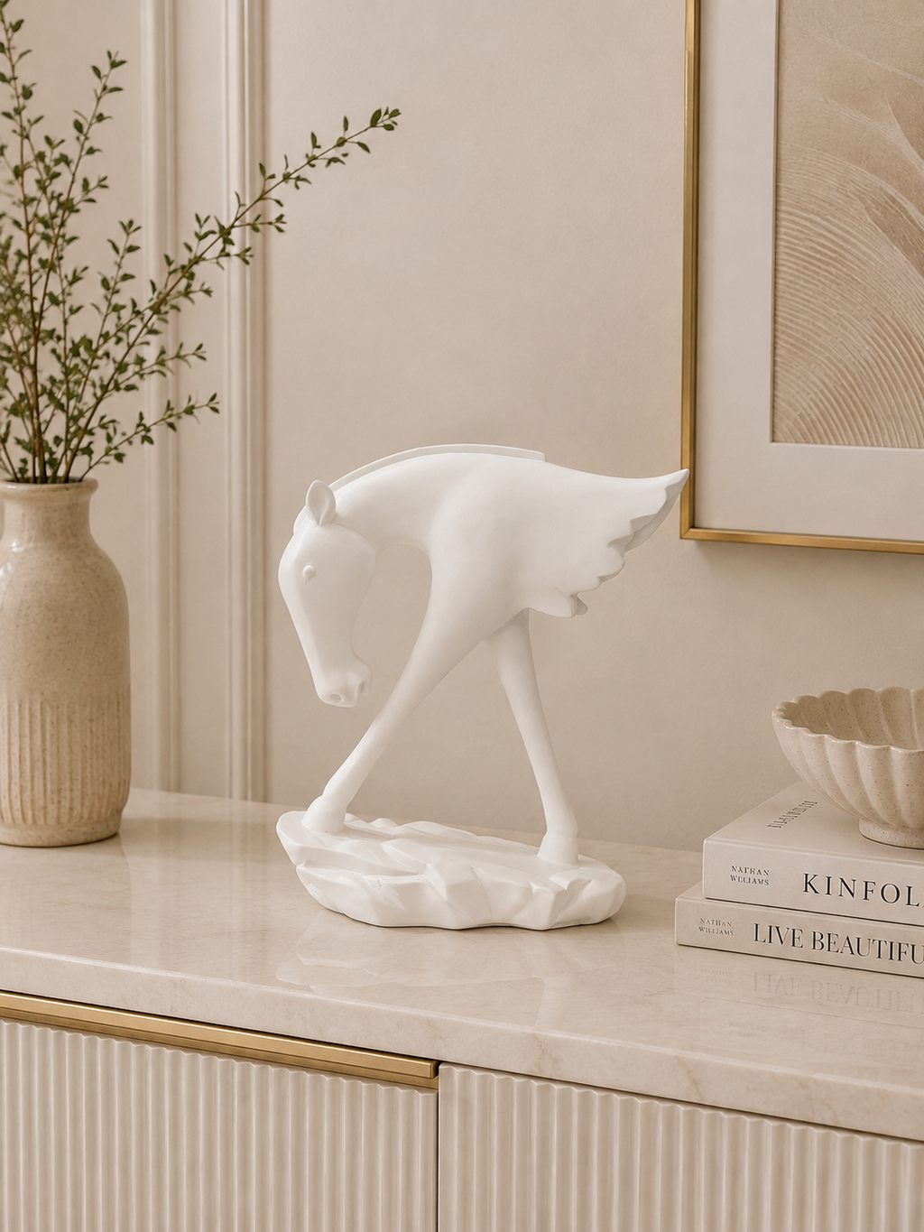 Modern Abstract Horse Sculpture – Resin Decorative Table Accent