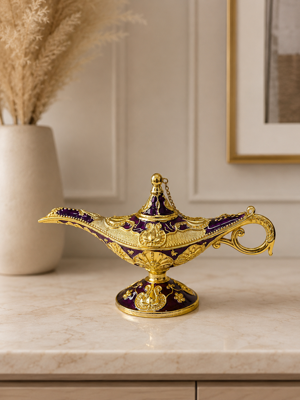 Luxury Purple & Gold Aladdin Decorative Showpiece – Arabian Style Showpiece