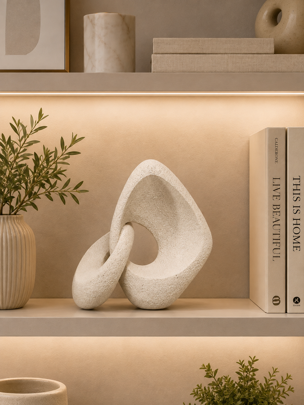 Abstract Interlocking Stone Sculpture – Modern Minimalist Home Decor Accent