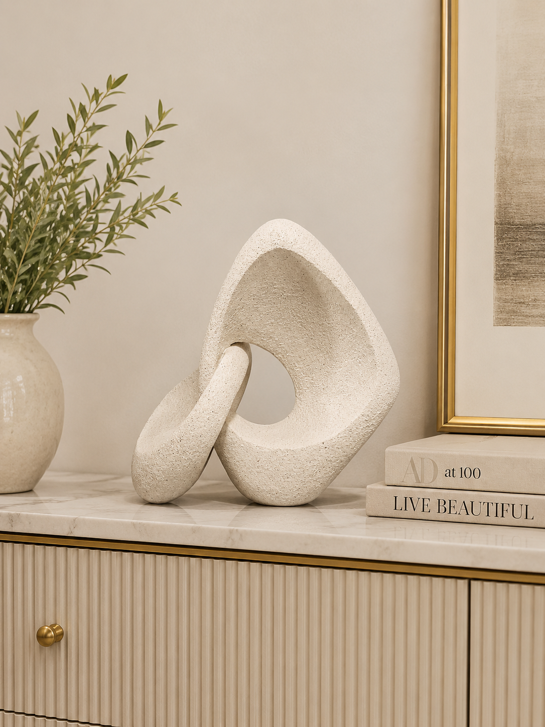Abstract Interlocking Stone Sculpture – Modern Minimalist Home Decor Accent
