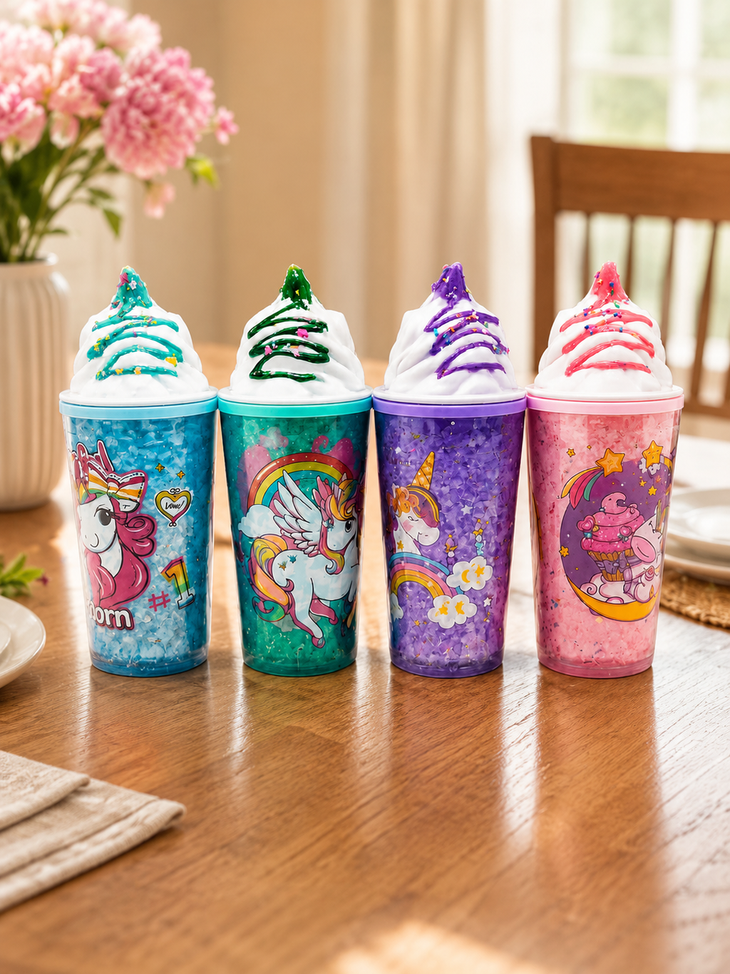 Unicorn Ice Cream Design Double-Walled Sipper – Cute Kids Water Thermos Tumbler