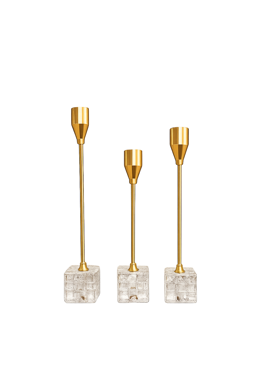 Luxury Gold Crystal Candle Holder Set of 3 – Modern Decorative Metal Candlesticks for Home Décor