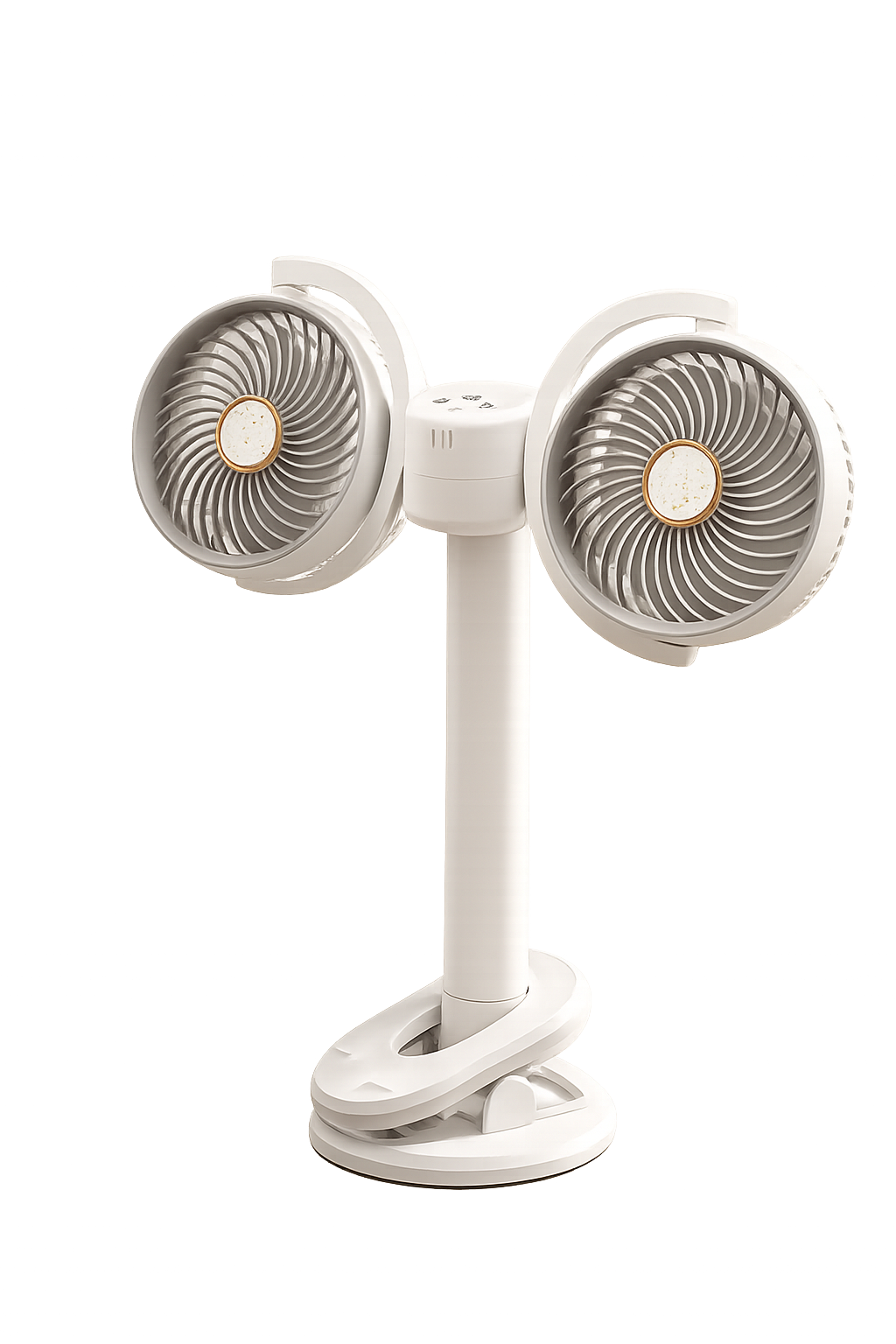 360° Dual Head Desktop Clip Fan – Portable USB Rechargeable Cooling Fan for Home & Office