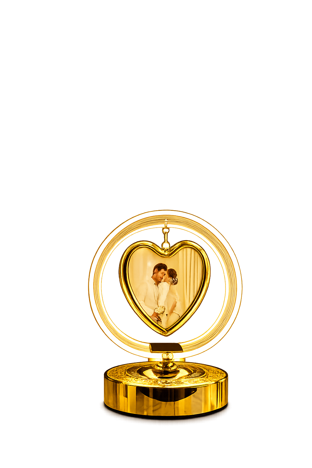 Luxury LED Heart Photo Frame Lamp – Romantic Rotating Picture Frame with Warm Light (Gold)