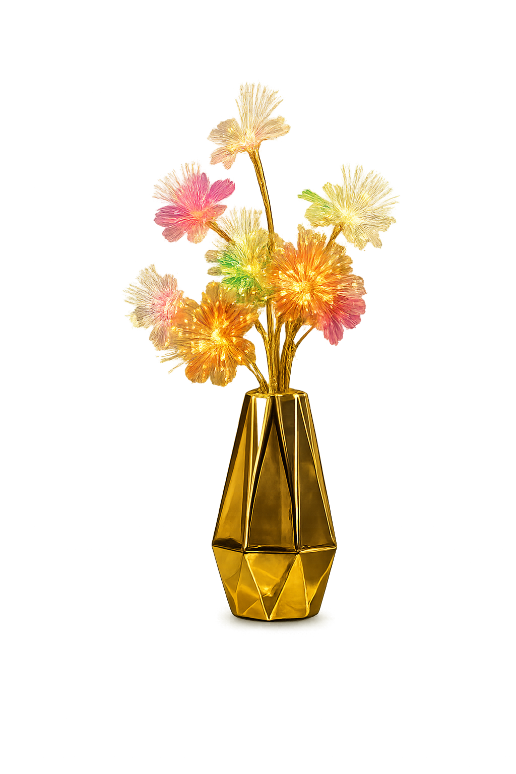 LED Fiber Optic Flower Lamp – Decorative Color-Changing Night Light with Gold Vase
