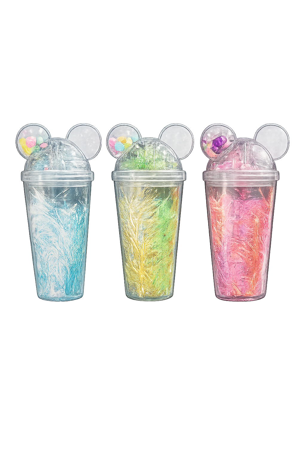 Mickey Ears Dome Lid Double-Walled Sipper – Colorful Tinsel Glitter Kids Tumbler