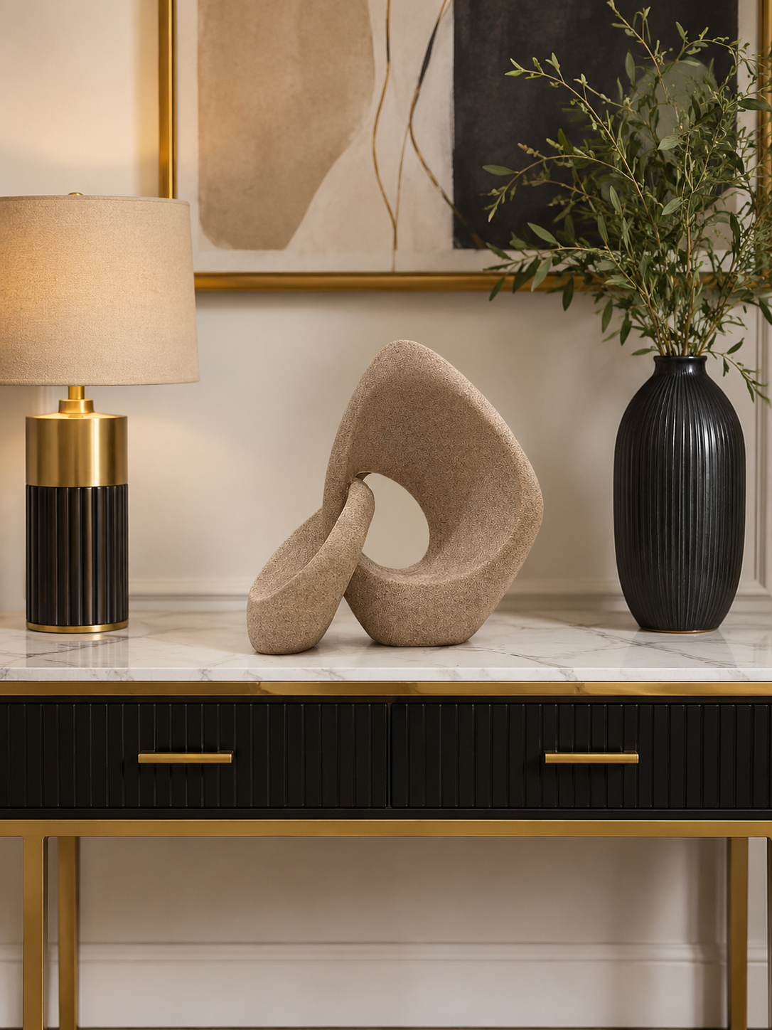 Abstract Interlocking Stone Sculpture – Modern Minimalist Home Decor Accent