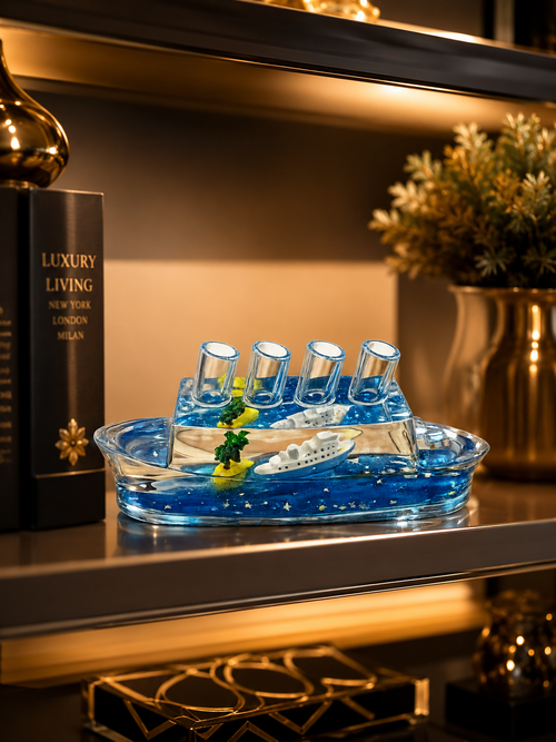 Cruise Ship Liquid Wave Pen Holder and Paperweight
