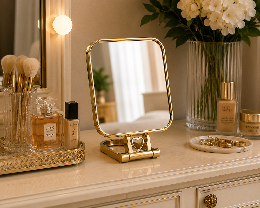 Luxury Gold Folding Tabletop Vanity Mirror | Round, Square & Oval Variants