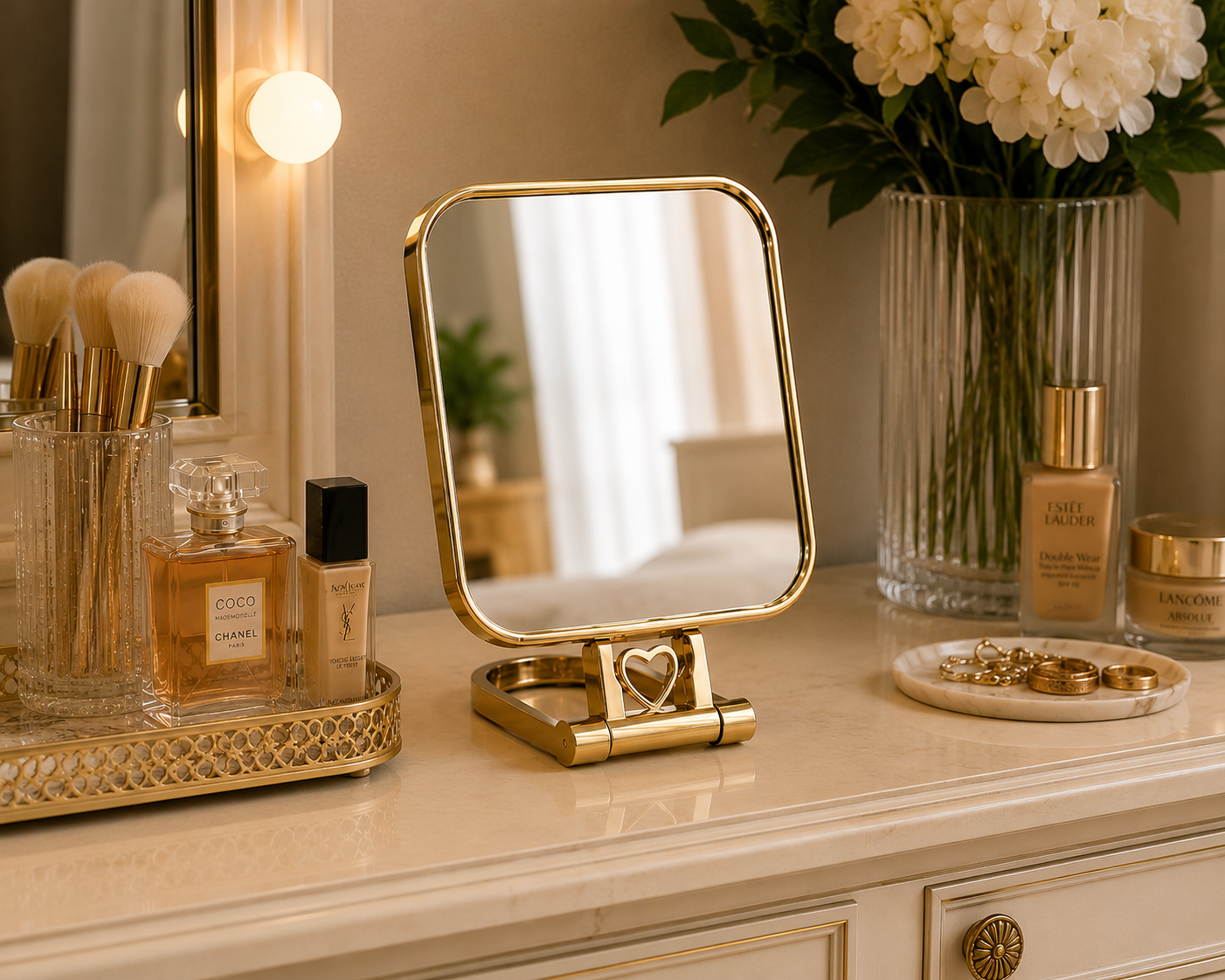 Luxury Gold Folding Tabletop Vanity Mirror | Round, Square & Oval Variants