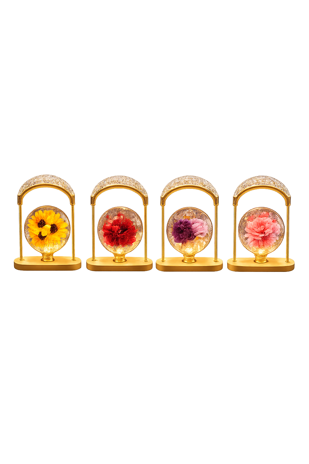 Enchanted Floral Acrylic Globe Arch Lamp – Luxury Gold Frame LED Night Light