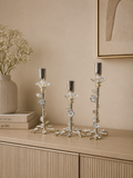 3-Piece Floral Metal Taper Candle Holder Set – Decorative Gold & Silver Finish Candlestick Holders for Table Centerpieces