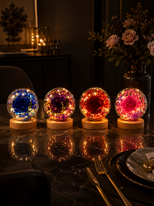 Enchanted Eternal Rose Mini Flower Lamp – Reusable LED Globe Ambiance Night Light