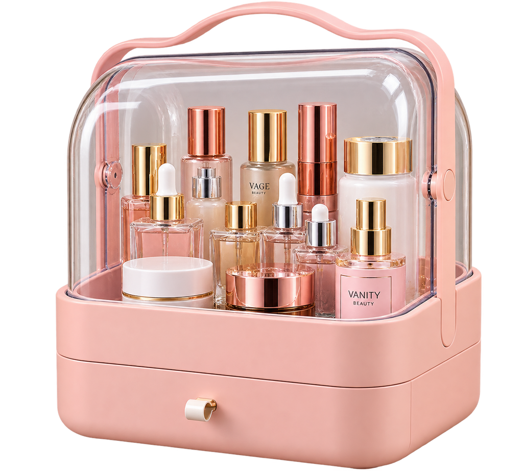 Premium Portable Makeup Organizer with Clear Dome