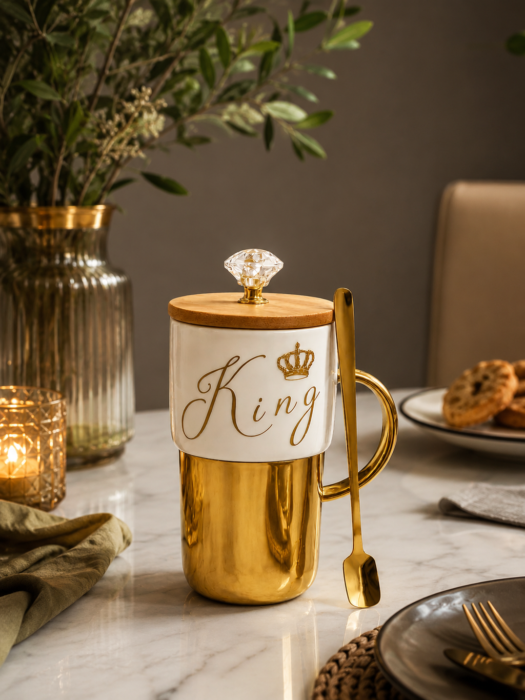Premium King Crown Ceramic Tea Mug – Elegant Metallic Gold Dual-Tone Drinkware