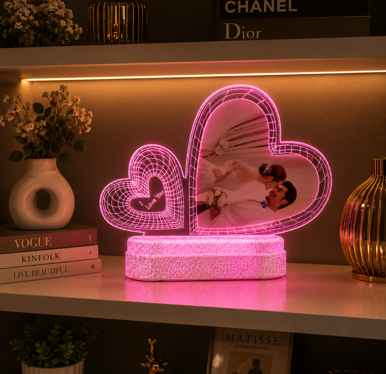 Personalized LED Heart Photo Frame – Romantic 3D Illusion Night Light for Couples