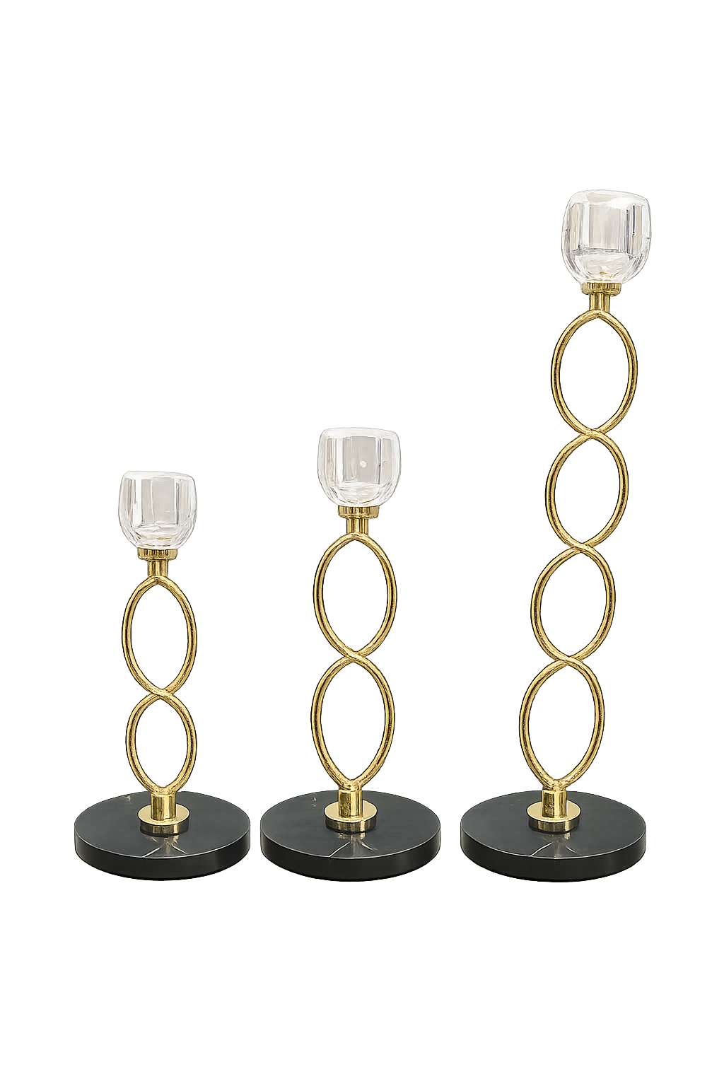 Luxury Gold Crystal Loop Candle Holder Set (Set of 3)