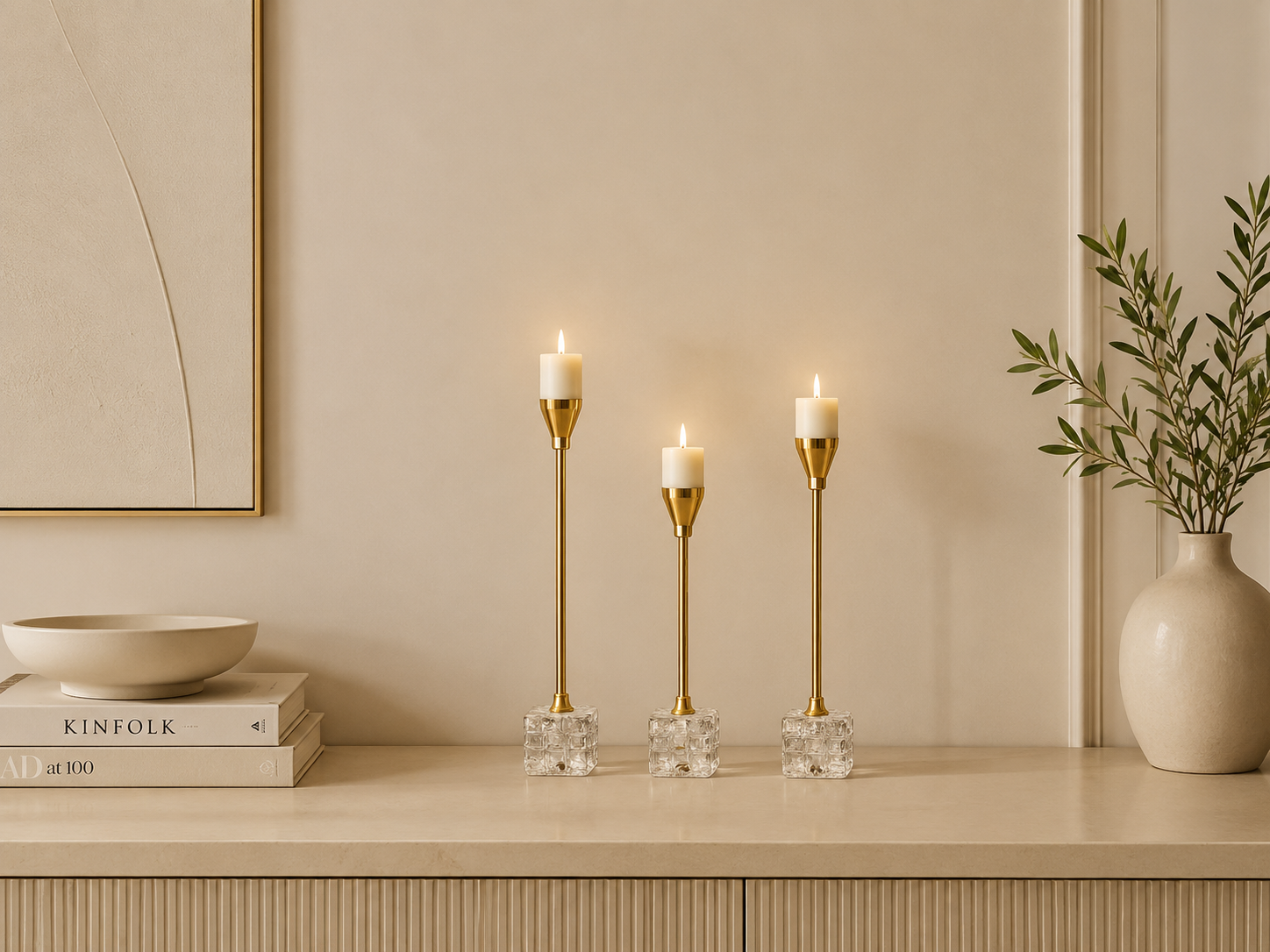 Luxury Gold Crystal Candle Holder Set of 3 – Modern Decorative Metal Candlesticks for Home Décor