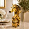 Fiber Horse "Golden Horse Face" Premium Desk Decor Accent – 5.5-Inch Luxury Metallic Gold Resin Bust Sculpture For High-End Office & Home Styling