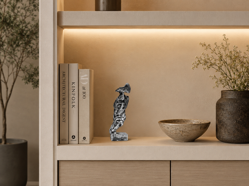 Abstract "Silence" Face Sculpture – Modern Resin Decorative Tabletop Statue (Black & White Finish)