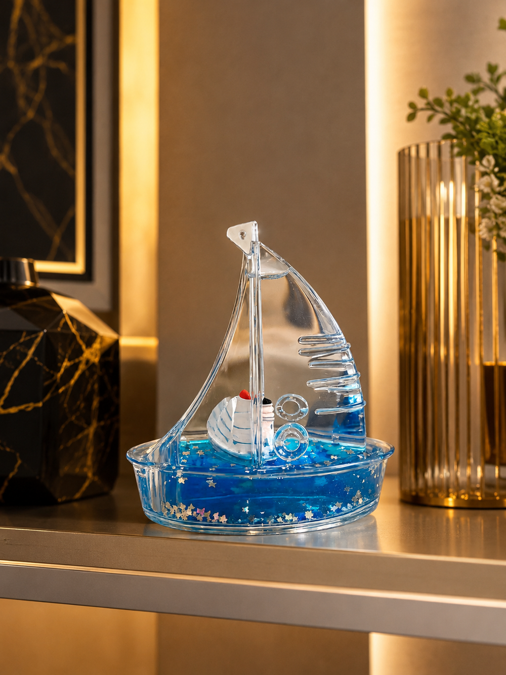 Sailboat Liquid Cruise Ship Paperweight