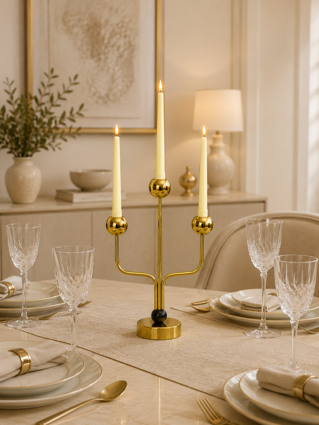 Luxury Gold 3-Arm Metal Candle Holder – Modern Decorative Table Centerpiece