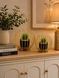 Luxury Gold Metal Wire Planter Set with Artificial Succulents – Modern Tabletop Home Décor (Set of 2)
