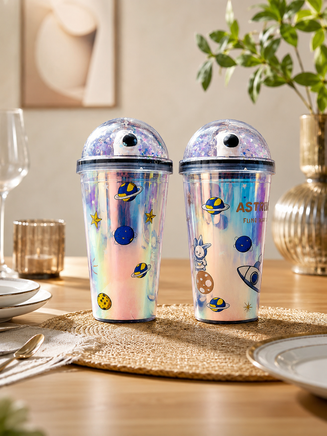Astronaut Space Theme Double-Walled Sipper – Holographic Kids Water Tumbler
